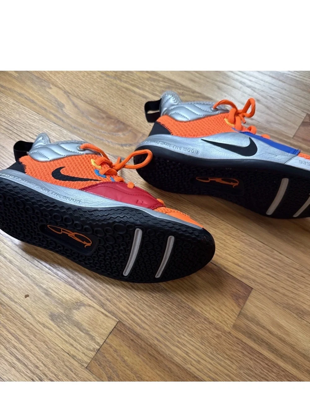 Nike PG 3 NASA Kids Orange Sneakers w/ Blue:Red Panels Mesh Mid-top BoysSz 4.5